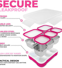 Stainless Steel Bento Lunch Box Set for Adults, Kids - Insulated Bag and Ice Pack - Leak-Proof Metal Compartment Meal Prep Food & Snack Containers for Work Travel School Daycare, 34 Oz Pink