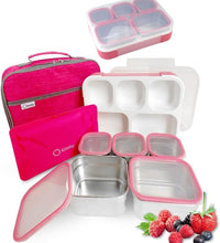 Stainless Steel Bento Lunch Box Set for Adults, Kids - Insulated Bag and Ice Pack - Leak-Proof Metal Compartment Meal Prep Food & Snack Containers for Work Travel School Daycare, 34 Oz Pink