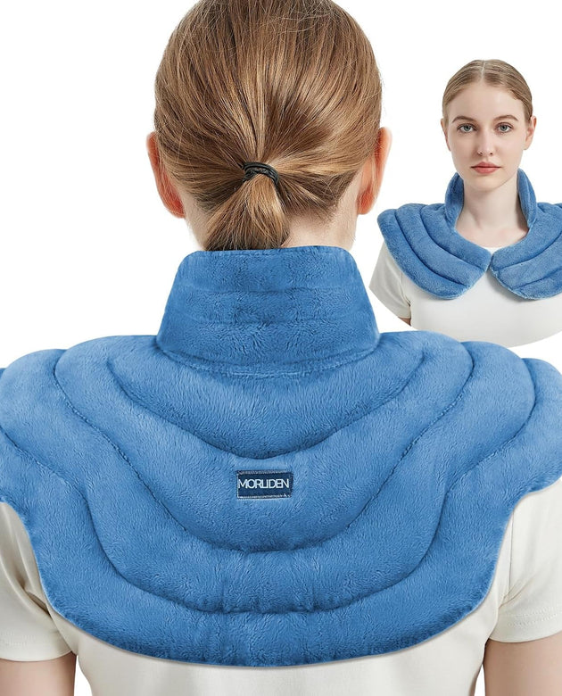 Neck Heating Pad Microwavable for Shoulders, Warmer Wrap Microwave Heating Pad for Neck and Shoulders for Pain Relief (Light Blue)