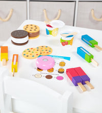 Wooden Frozen Treats Ice Cream Play Set (24 Pcs) - Play Food and Accessories Food Toys for Toddlers and Kids 3+