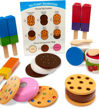 Wooden Frozen Treats Ice Cream Play Set (24 Pcs) - Play Food and Accessories Food Toys for Toddlers and Kids 3+