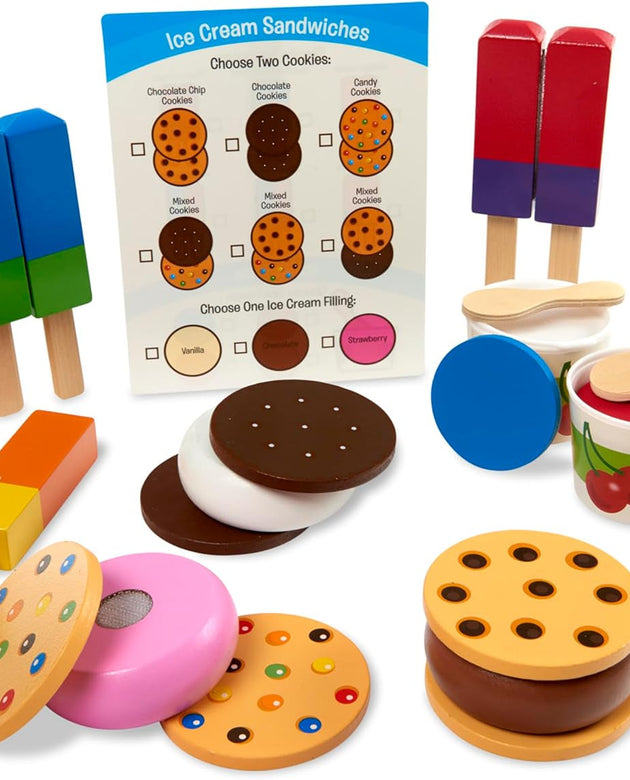 Wooden Frozen Treats Ice Cream Play Set (24 Pcs) - Play Food and Accessories Food Toys for Toddlers and Kids 3+