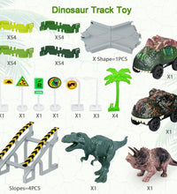 Dinosaur Toys, 252 PCS Create a Dinosaur World Road Race Tracks, Flexible Track Playset, 2Pcs Dinosaur Car for 3 4 5 6 Year Old Boys Girls Birthday Party Favor Gift