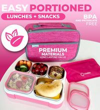 Stainless Steel Bento Lunch Box Set for Adults, Kids - Insulated Bag and Ice Pack - Leak-Proof Metal Compartment Meal Prep Food & Snack Containers for Work Travel School Daycare, 34 Oz Pink