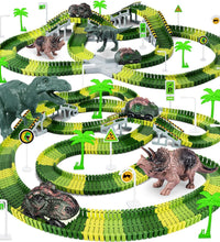 Dinosaur Toys, 252 PCS Create a Dinosaur World Road Race Tracks, Flexible Track Playset, 2Pcs Dinosaur Car for 3 4 5 6 Year Old Boys Girls Birthday Party Favor Gift