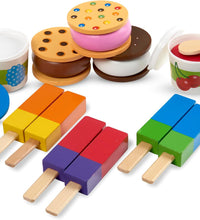 Wooden Frozen Treats Ice Cream Play Set (24 Pcs) - Play Food and Accessories Food Toys for Toddlers and Kids 3+