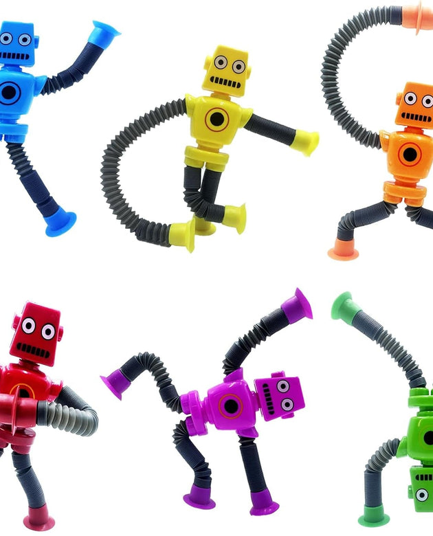 6PCS Telescopic Suction Cup Robot Toy,Pop Tubes,Toys for Kids,Toddler Travel Toys,Toddler Sensory Toys,Figette Toys,Fidget Toys for Kids,Treasure Box Prizes,Small Toys for Kids Prizes