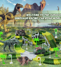 Dinosaur Toys, 252 PCS Create a Dinosaur World Road Race Tracks, Flexible Track Playset, 2Pcs Dinosaur Car for 3 4 5 6 Year Old Boys Girls Birthday Party Favor Gift